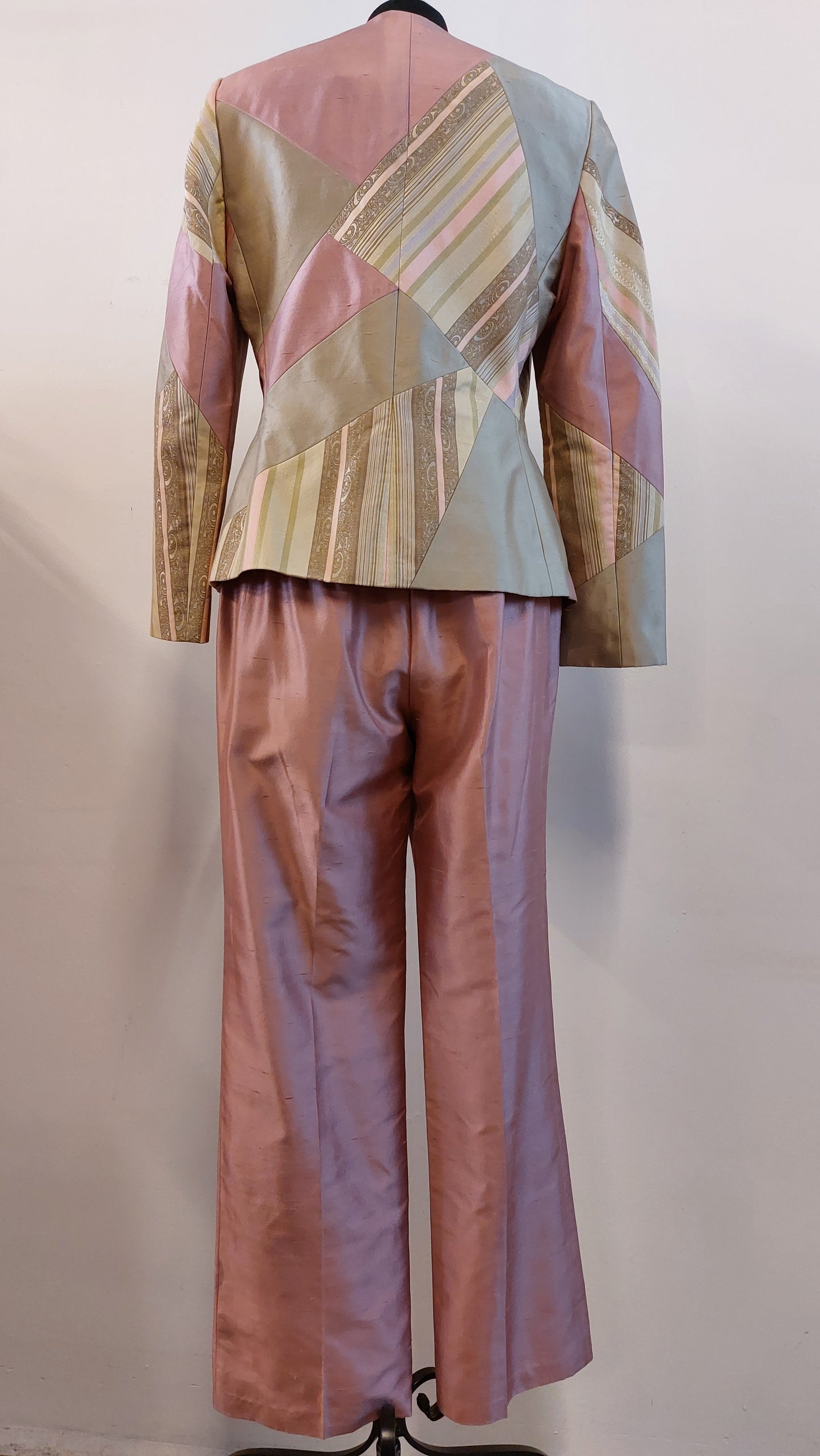 Broek pak van zijde | oudroze | L