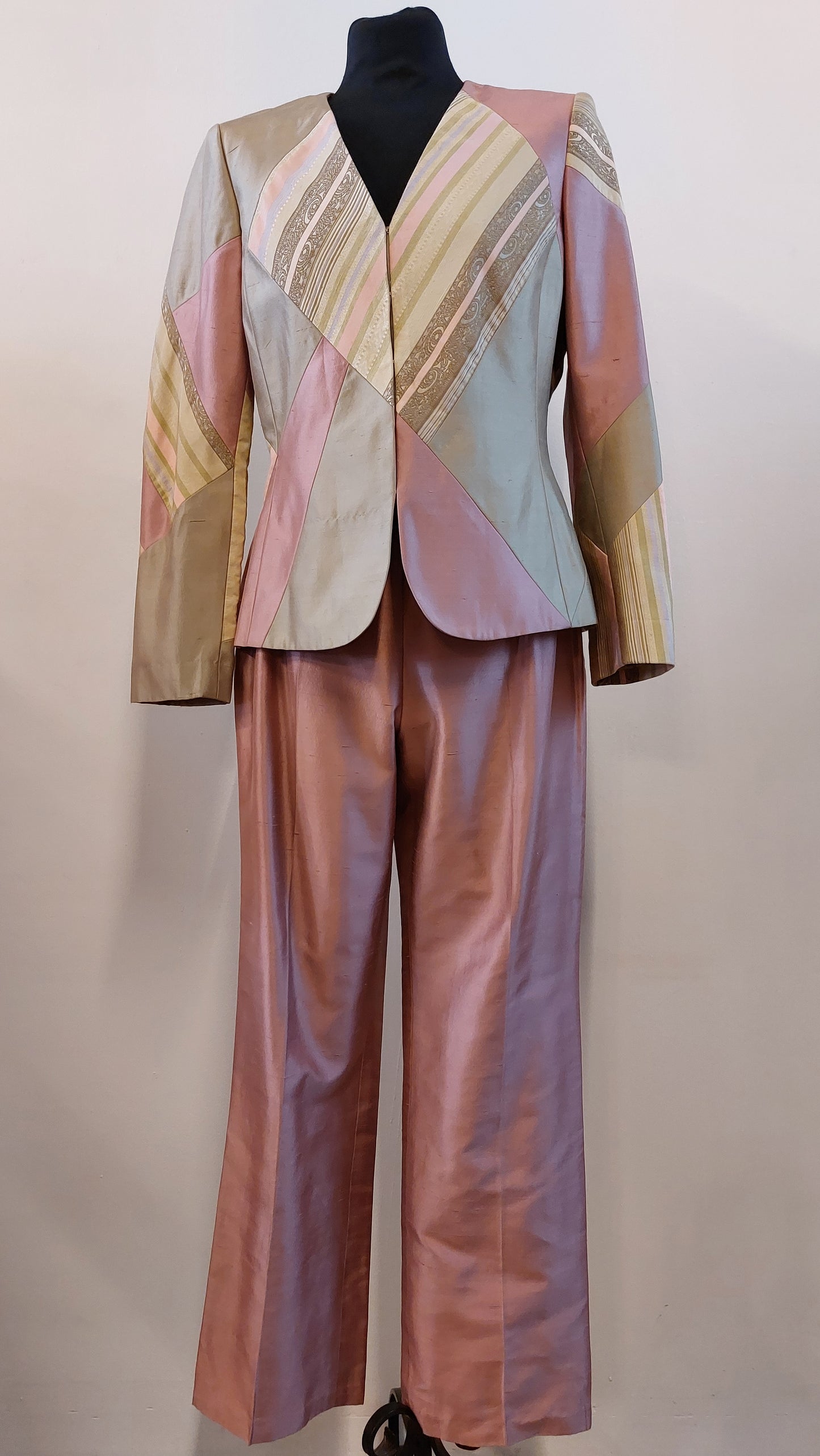 Broek pak van zijde | oudroze | L