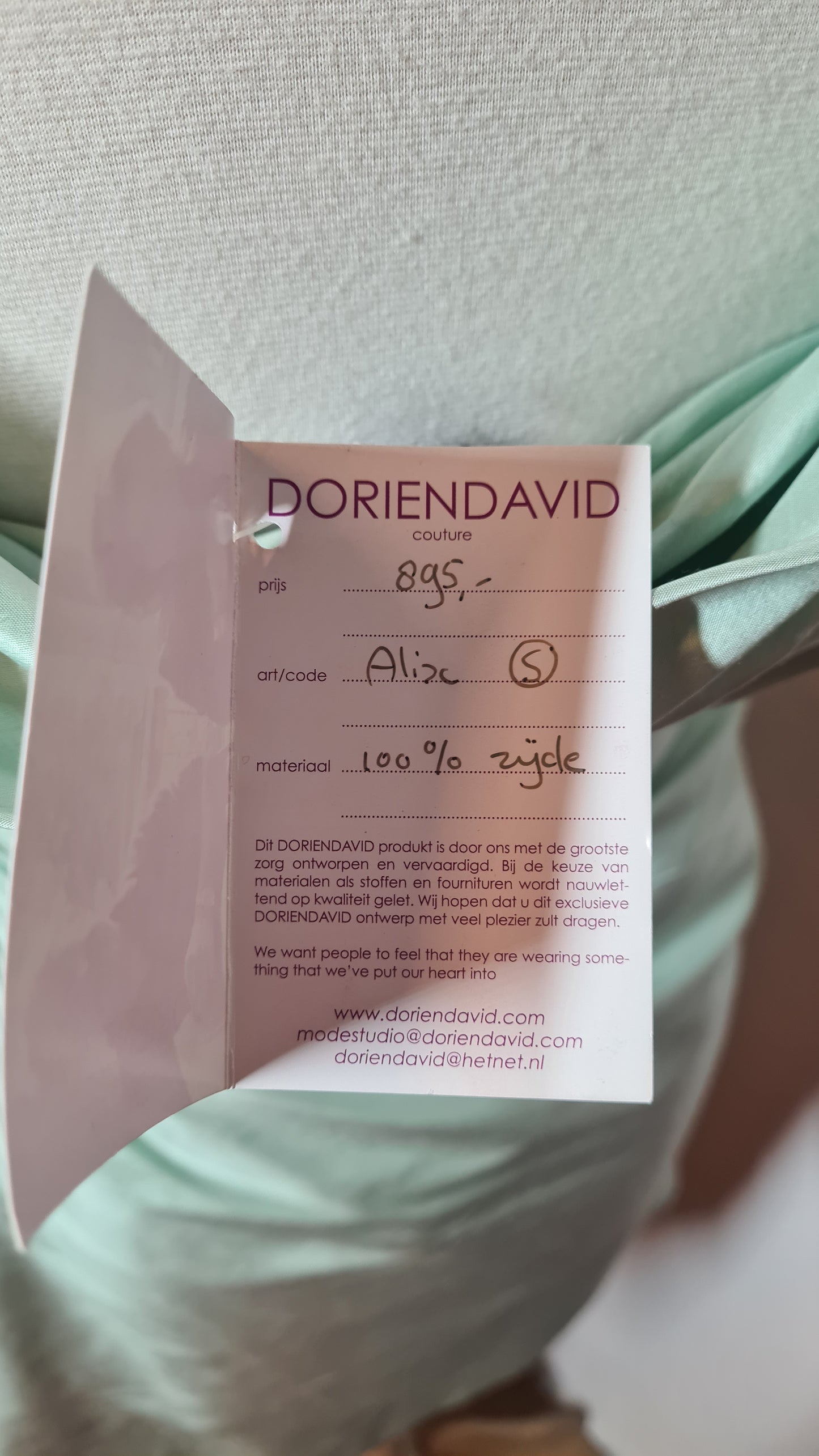 Jurk mintgroen | Rotterdams Couture | Zijde | S