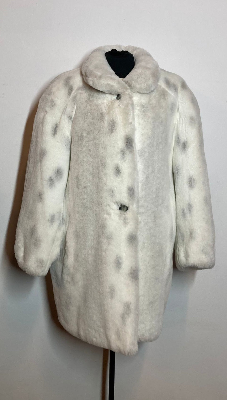 Fluffy parelgrijze/witte fake fur jas | Jaren 80 | M/L